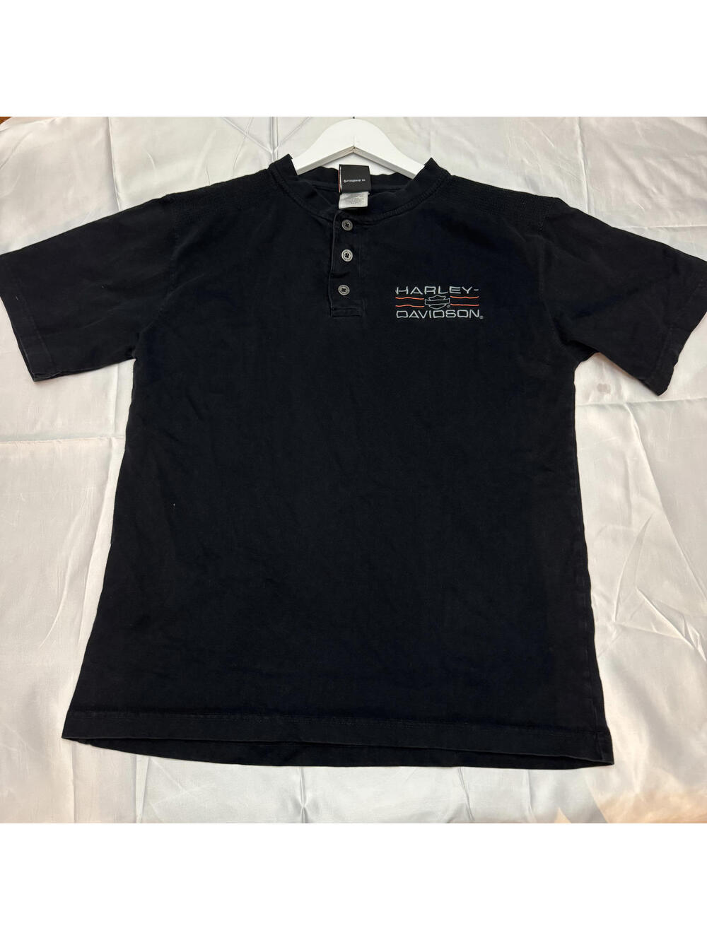 Harley Davidson Henley Shirt Black Short Sleeve Cotton Mens Medium
